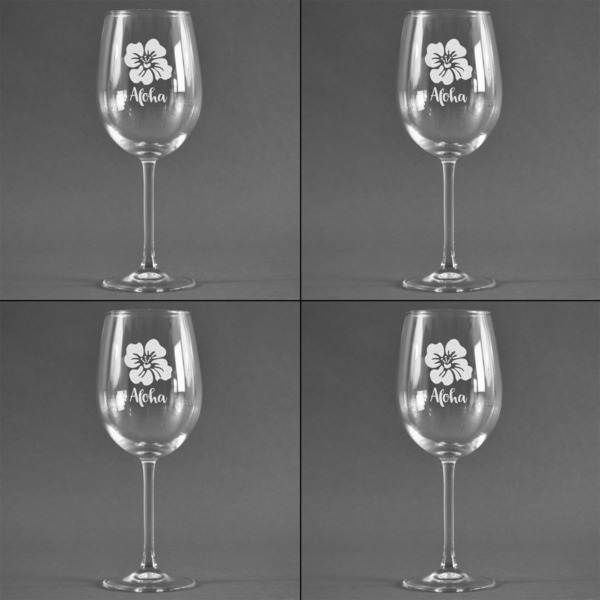 Preppy Hibiscus Set of Four Personalized Wineglasses (Approval)