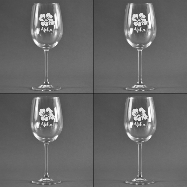 Preppy Hibiscus Set of Four Personalized Wineglasses (Approval)