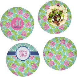 Preppy Hibiscus Set of 4 Glass Lunch / Dinner Plate 10" (Personalized)