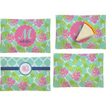 Preppy Hibiscus Set of 4 Glass Rectangular Appetizer / Dessert Plate (Personalized)