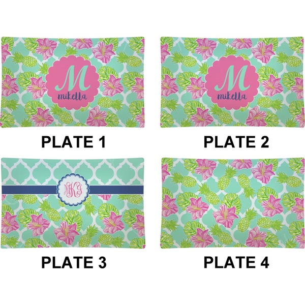 Preppy Hibiscus Set of Rectangular Dinner Plates (Approval)