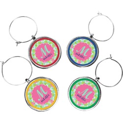 Preppy Hibiscus Wine Charms (Set of 4) (Personalized)