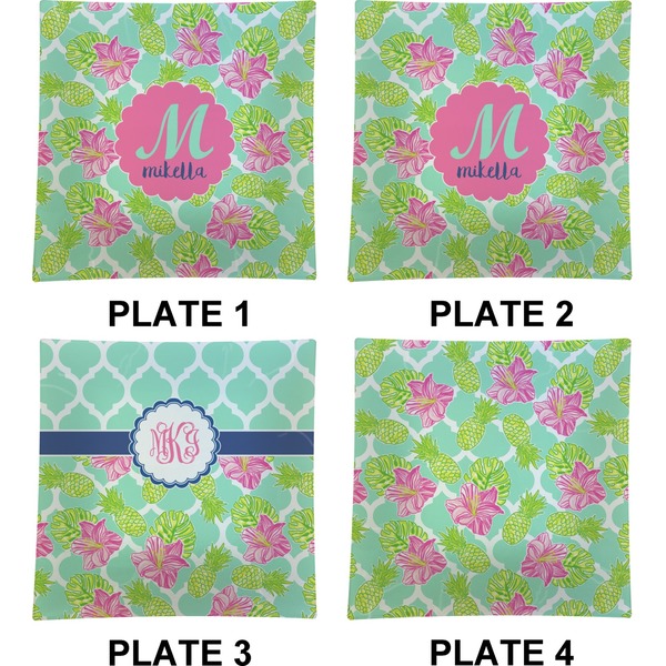 Preppy Hibiscus Set of Square Dinner Plates (Approval)