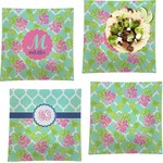 Preppy Hibiscus Set of 4 Glass Square Lunch / Dinner Plate 9.5" (Personalized)