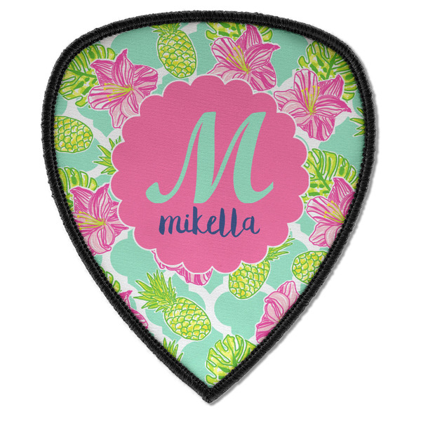Custom Preppy Hibiscus Iron on Shield Patch A w/ Name and Initial