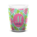 Preppy Hibiscus Ceramic Shot Glass - 1.5 oz - White - Set of 4 (Personalized)