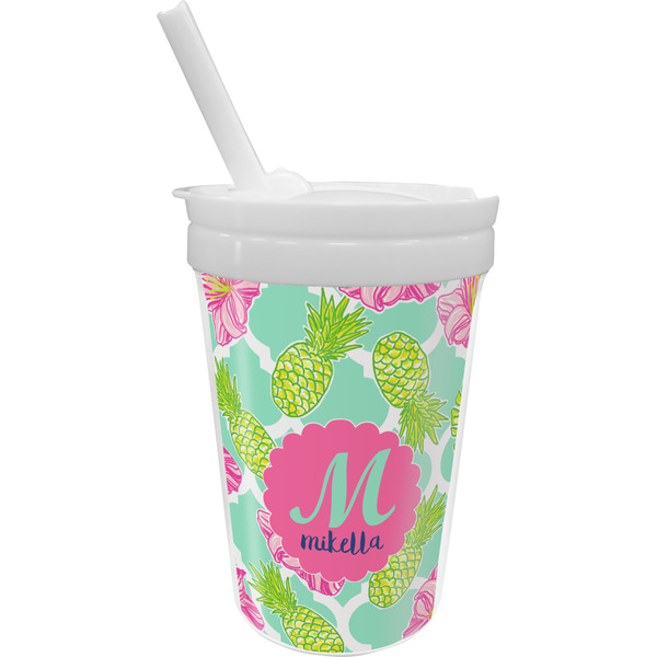 Custom Preppy Hibiscus Sippy Cup with Straw (Personalized)