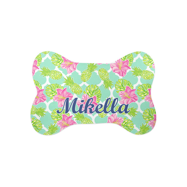 Custom Preppy Hibiscus Bone Shaped Dog Food Mat (Small) (Personalized)