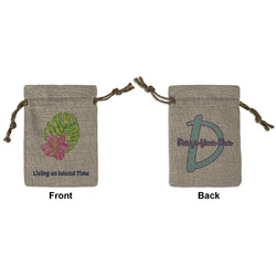 Preppy Hibiscus Small Burlap Gift Bag - Front & Back (Personalized)