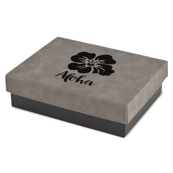 Custom Preppy Hibiscus Small Gift Box w/ Engraved Leather Lid (Personalized)