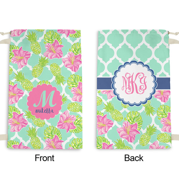 Preppy Hibiscus Small Laundry Bag - Front & Back View