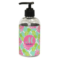 Preppy Hibiscus Plastic Soap / Lotion Dispenser (8 oz - Small - Black) (Personalized)