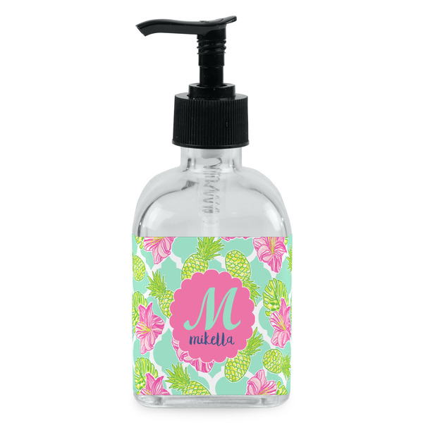 Custom Preppy Hibiscus Glass Soap & Lotion Bottle - Single Bottle (Personalized)