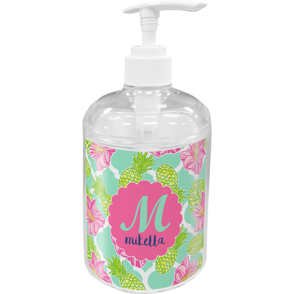 Custom Preppy Hibiscus Acrylic Soap & Lotion Bottle (Personalized)