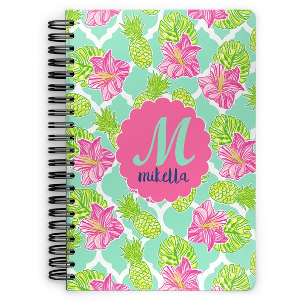 Custom Preppy Hibiscus Spiral Notebook - 7x10 w/ Name and Initial