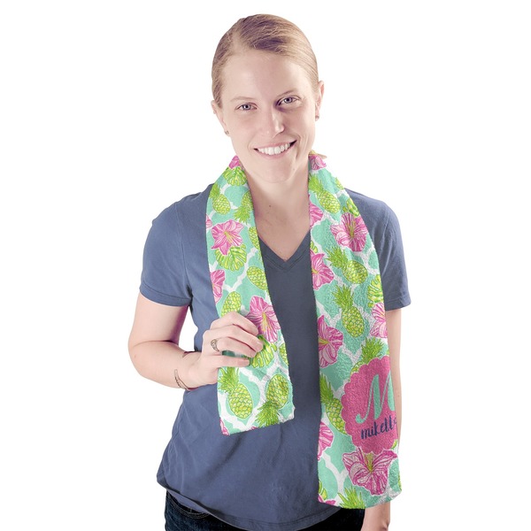 Preppy Hibiscus Sport Towel - Exercise use - Model