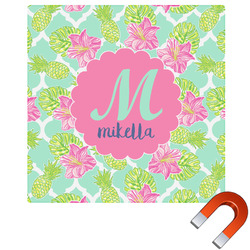 Preppy Hibiscus Square Car Magnet - 10" (Personalized)