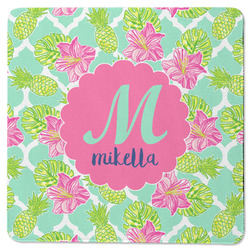 Preppy Hibiscus Square Rubber Backed Coaster (Personalized)