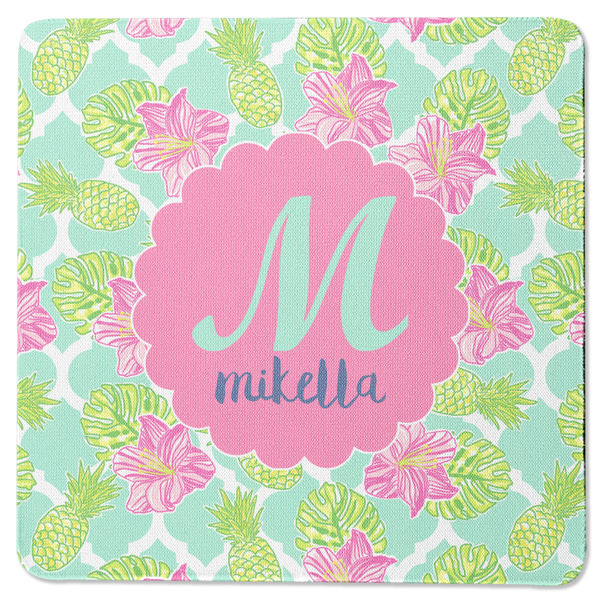 Custom Preppy Hibiscus Square Rubber Backed Coaster (Personalized)