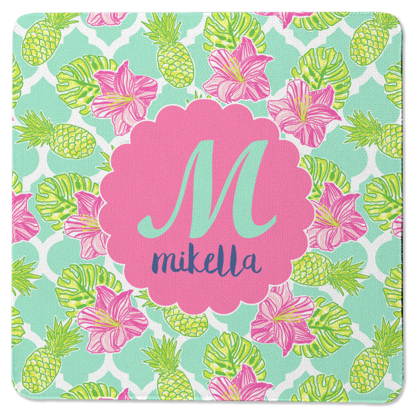 Custom Preppy Hibiscus Square Rubber Backed Coaster (Personalized)