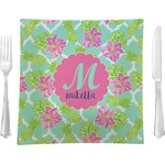 Preppy Hibiscus 9.5" Glass Square Lunch / Dinner Plate- Single or Set of 4 (Personalized)