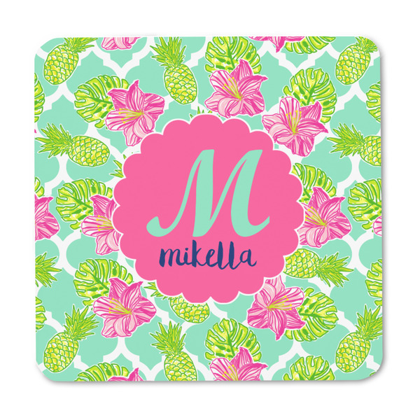 Preppy Hibiscus Square Fridge Magnet - FRONT