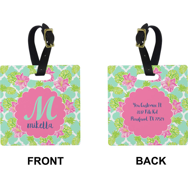 Preppy Hibiscus Square Luggage Tag (Front + Back)