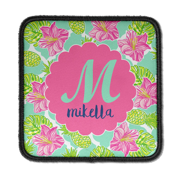 Custom Preppy Hibiscus Iron On Square Patch w/ Name and Initial