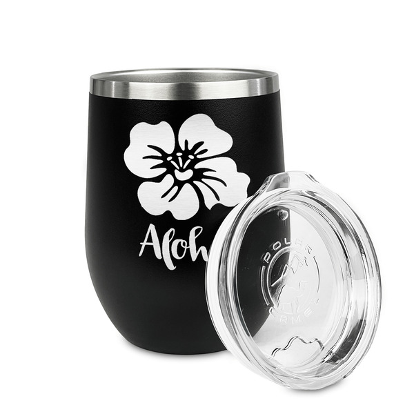 Preppy Hibiscus Stainless Wine Tumblers - Black - Double Sided - Alt View