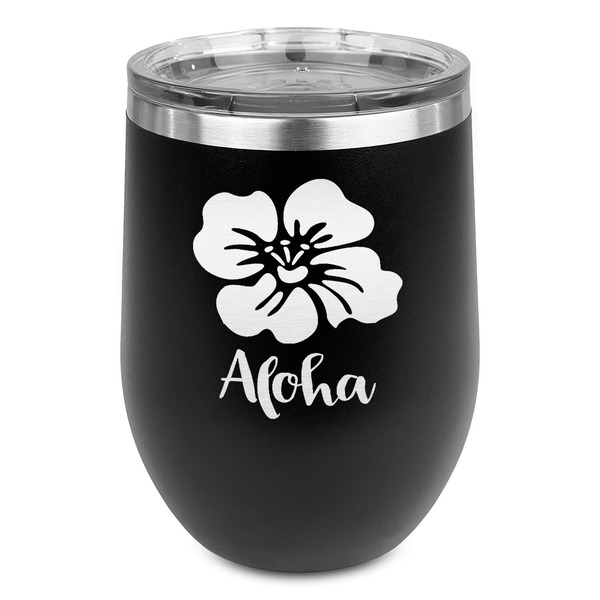 Custom Preppy Hibiscus Stemless Stainless Steel Wine Tumbler - Black - Double Sided (Personalized)