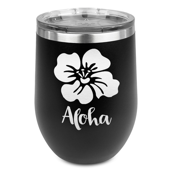 Custom Preppy Hibiscus Stemless Stainless Steel Wine Tumbler - Black - Single Sided (Personalized)