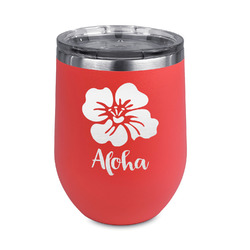 Preppy Hibiscus Stemless Stainless Steel Wine Tumbler - Coral - Double Sided (Personalized)