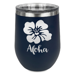 Preppy Hibiscus Stemless Stainless Steel Wine Tumbler - Navy - Double Sided (Personalized)