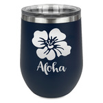 Preppy Hibiscus Stemless Stainless Steel Wine Tumbler - Navy - Single Sided (Personalized)