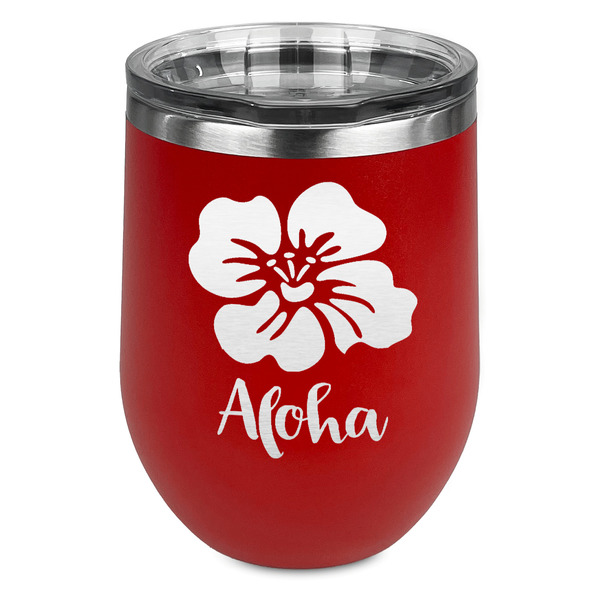 Custom Preppy Hibiscus Stemless Stainless Steel Wine Tumbler - Red - Single Sided (Personalized)
