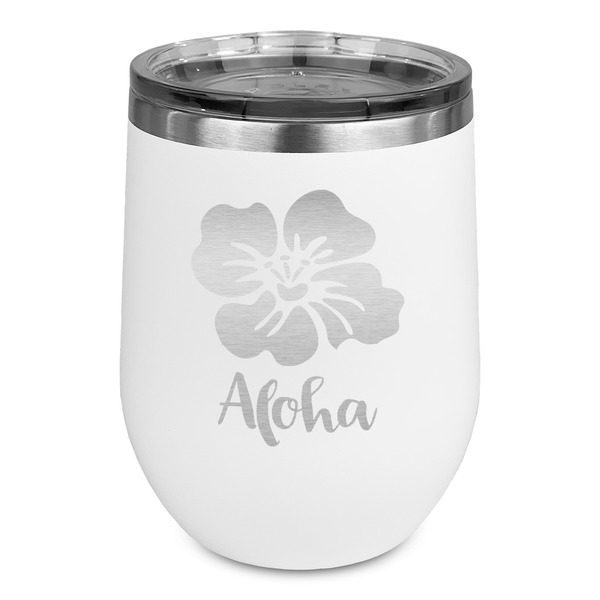 Custom Preppy Hibiscus Stemless Stainless Steel Wine Tumbler - White - Double Sided (Personalized)