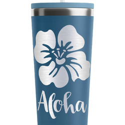 Preppy Hibiscus RTIC Everyday Tumbler with Straw - 28oz - Steel Blue - Double-Sided (Personalized)