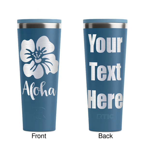 Preppy Hibiscus Steel Blue RTIC Everyday Tumbler - 28 oz. - Front and Back