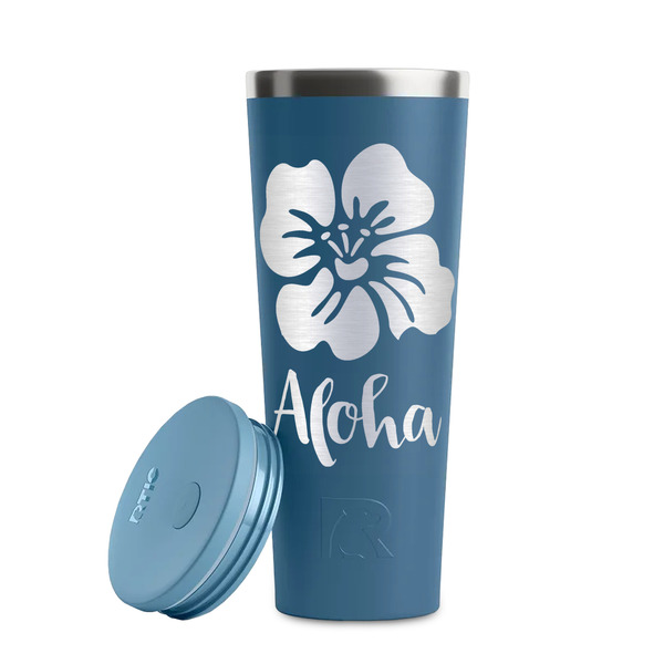 Preppy Hibiscus Steel Blue RTIC Everyday Tumbler - 28 oz. - Lid Off