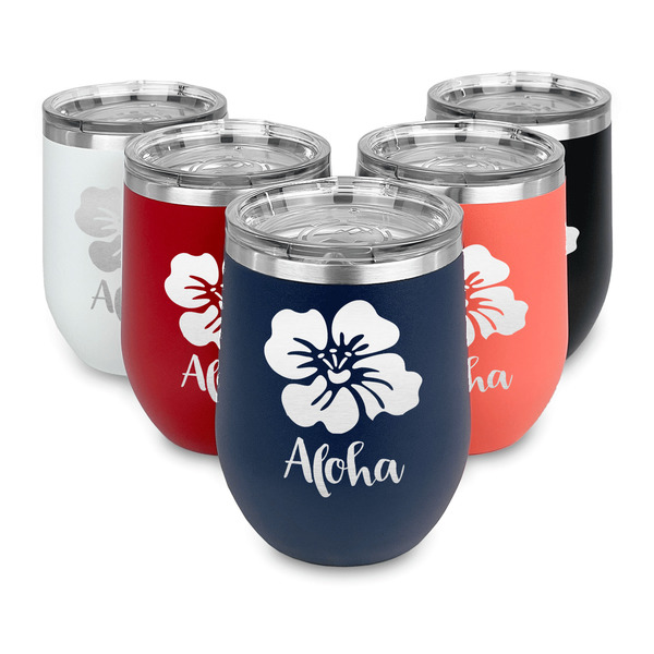 Preppy Hibiscus Steel Wine Tumblers Multiple Colors