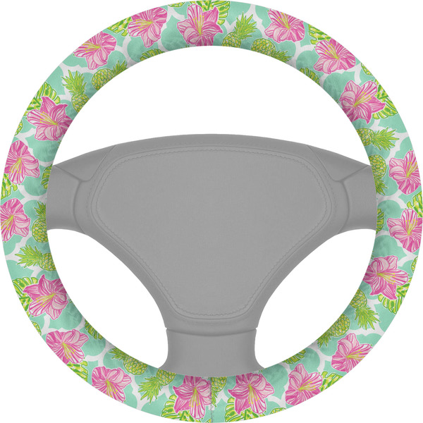 Custom Preppy Hibiscus Steering Wheel Cover