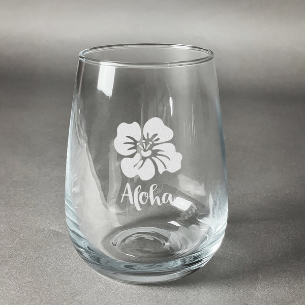 Custom Preppy Hibiscus Stemless Wine Glass - Engraved (Personalized)