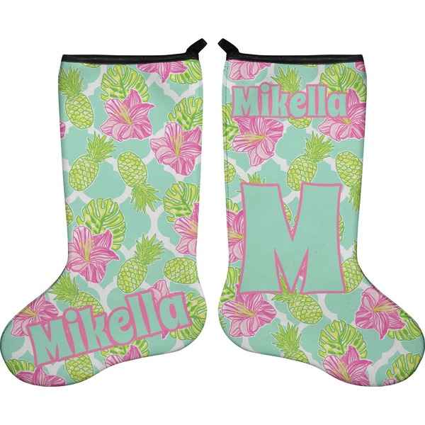 Custom Preppy Hibiscus Holiday Stocking - Double-Sided - Neoprene (Personalized)