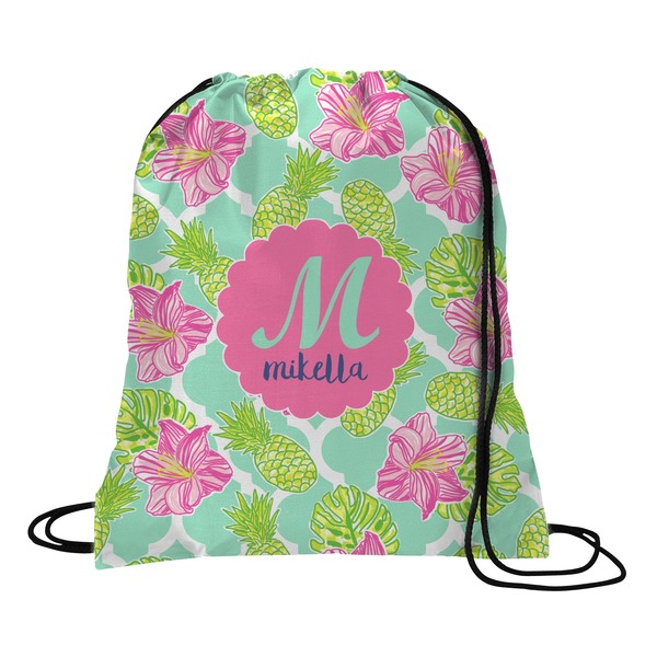 Custom Preppy Hibiscus Drawstring Backpack - Medium (Personalized)