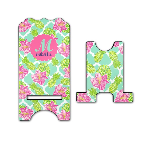 Preppy Hibiscus Stylized Phone Stand - Front & Back - Large