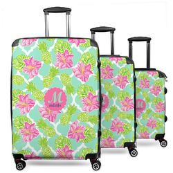 Preppy Hibiscus 3 Piece Luggage Set - 20" Carry On, 24" Medium Checked, 28" Large Checked (Personalized)