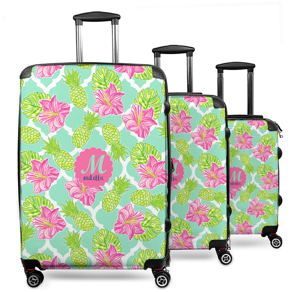 Custom Preppy Hibiscus 3 Piece Luggage Set - 20" Carry On, 24" Medium Checked, 28" Large Checked (Personalized)