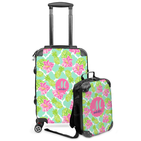 Custom Preppy Hibiscus Kids 2-Piece Luggage Set - Suitcase & Backpack (Personalized)