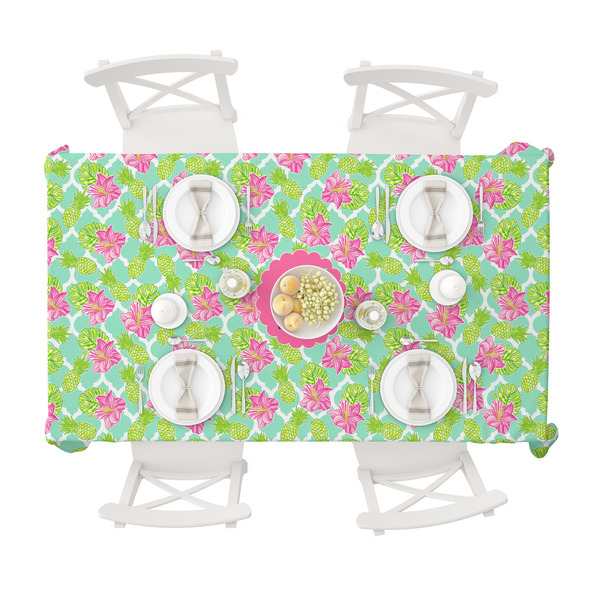 Preppy Hibiscus Tablecloths (58"x102") - TOP VIEW (with plates)