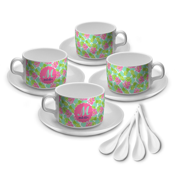 Custom Preppy Hibiscus Tea Cup - Set of 4 (Personalized)